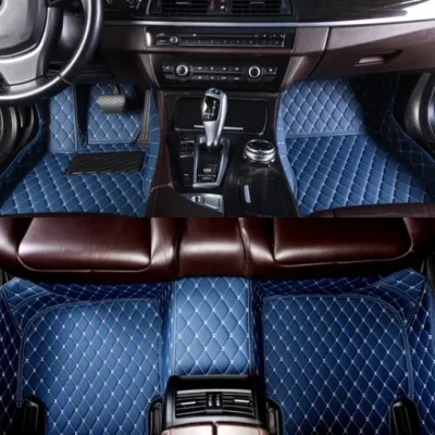 Blue Leather Car Mats Set