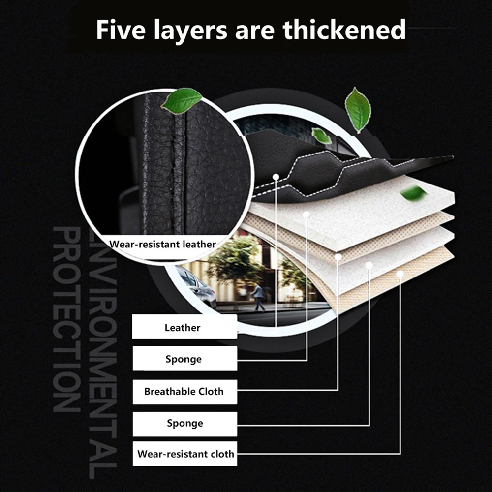 Leather Black Car Seat Covers best quality Thickened layers for environmental protection