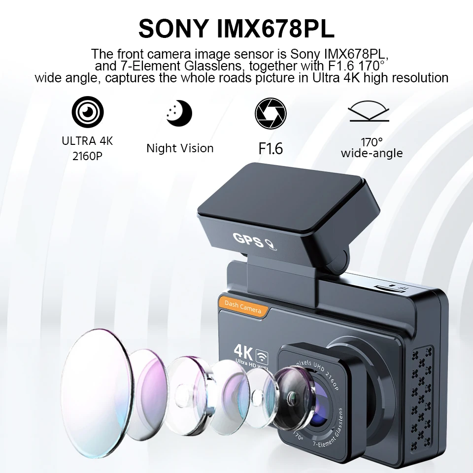 4K Dash Cam Car DVR Support WIFI GPS 4K Front And 1080P Rear Camera Dual Lens Night Vision Video Recorder Black Box Camera Dual Lens Night Vision Video Recorder Black Box