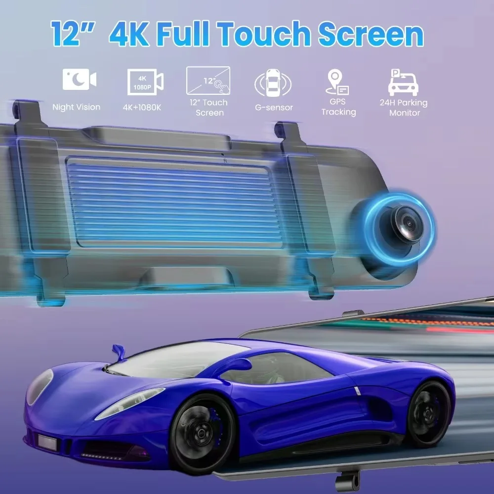April boy 4K Dash Cam 12 Inch ADAS Car DVR with External GPS Support WDR Night Vision G-Sensor Loop Recording Parking Dash Cam Car DVR with External GPS Support Night Vision