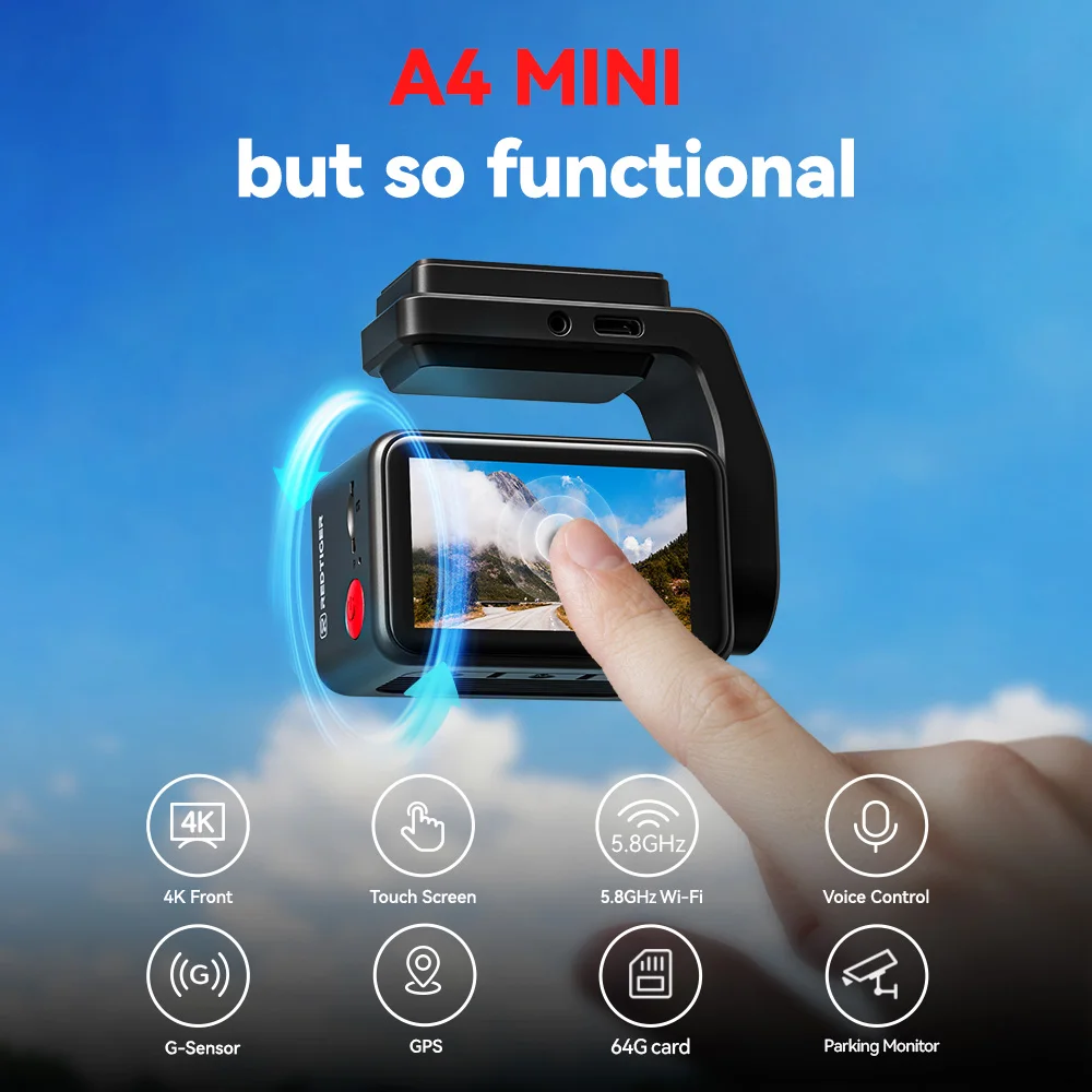 A4 Dash Camera Front and Rear 4k Dash Cam Drive Recorder for Wi-Fi GPS Car DVR for 24H Parking Mode Black Box for Car Dash Cam Drive Recorder for Wi-Fi GPS Car DVR for 24H Parking