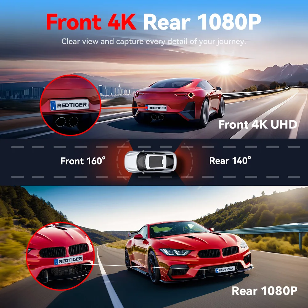A4 Dash Camera Front and Rear 4k Dash Cam Drive Recorder for Wi-Fi GPS Car DVR Dash Camera Front and Rear 4k Dash Cam Drive Recorder
