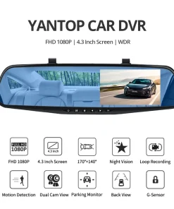 FHD 1080P Car DVR Dash Cam with Rearview Mirror Auto Reverse Image 170° Wide Angle Dual Lens Video Recorder Vehicle Supplies