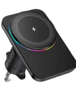 Portable Magnetic Wireless Charger Vehicle Phone Charger Holder With Colored Light Rotatable Phone Stand In The Vehicle