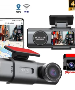Dash Cam Dual Lens 4K UHD Recording Car Camera DVR Night Vision Video Recorder Support GPS Wi-Fi Room Black Box Rear View Camera