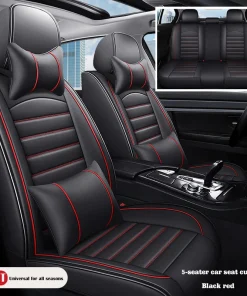 Universal 5 Seat Car Seat Cover With Neck Lumbar Pillow, Front Rear Full Set Faux Leather Automotive Seat Cushion Bench Protecto