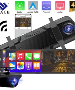 Dash Cam 4K Car Dvr Mirror Wireless Carplay & Android Auto Video Recorder 1080P Rear View Camera GPS Navigation WIFI Black Box