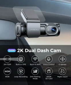 LINGDU Dash Cam D200 2K 720P Dual Camera Car DVR Built in GPS WiFi Voice Control 24H Parking Monitor Night Vision 블랙박스 داش كام