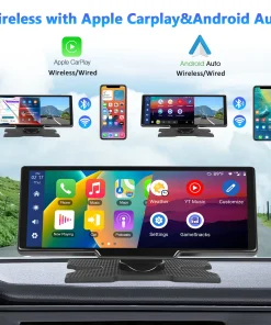Podofo 10.26" Dash Cam Rearview Camera Carplay & Android Auto Smart Player With Voice Control Car DVR BT FM Mirror Monitor