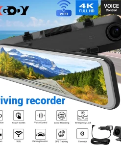 XGODY 12" HD Dual Lens Car DVR Dash Cam Front and Rear Mirror Camera WiFi GPS Voice 4K