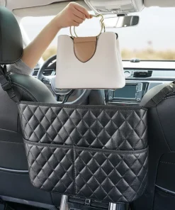 Car Middle Seat Storage Net Large Capacity Leather Bag Seat Back Storage Bag Car Chair Back Supplies Storage Goods Hanging Bag ﻿