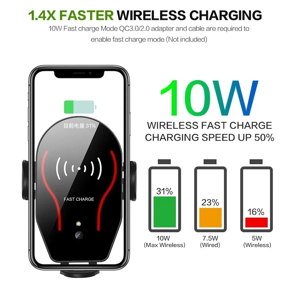 Vent Mount Car Charger, 10W/7.5W/5W Qi Fast Charging Phone Holder, Smart Sensor, Touch Control Car Charger, 10W/7.5W/5W Qi Fast Charging Phone Holder, Smart Sensor, Touch Control