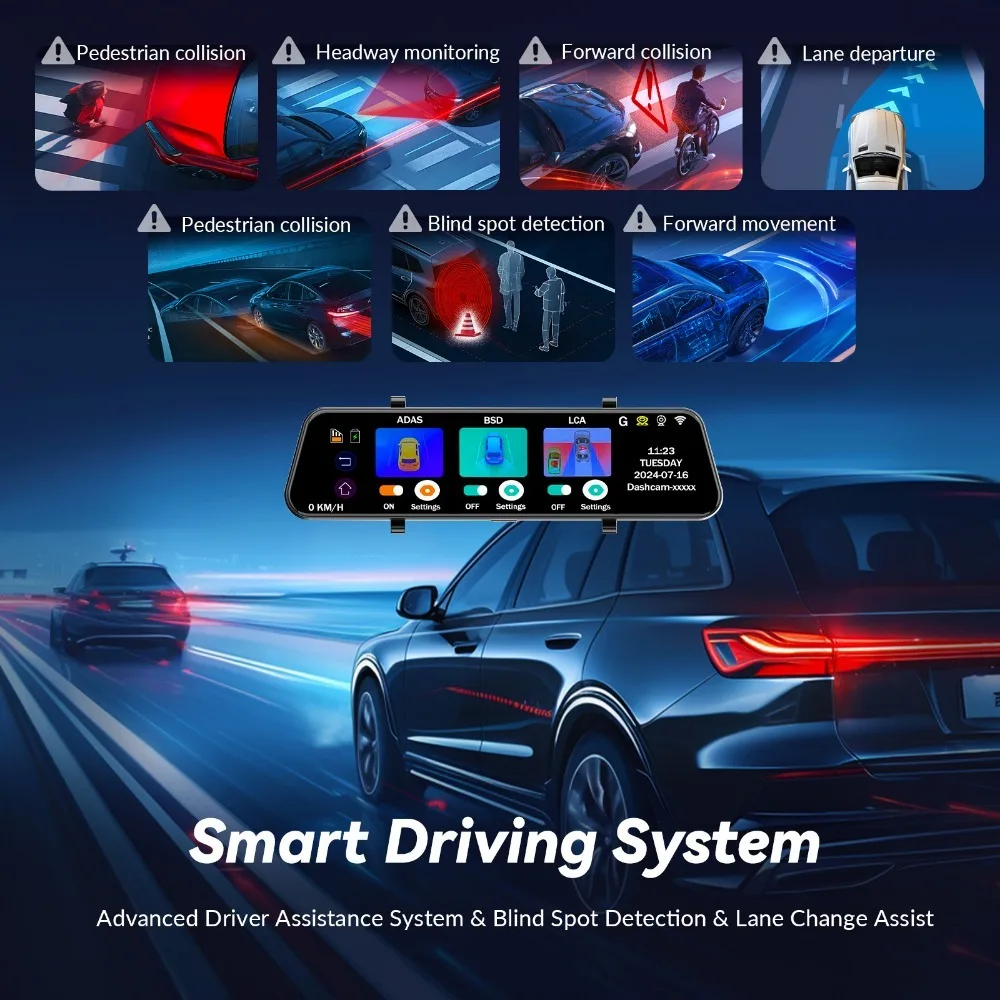 April boy 4K Dash Cam 12 Inch ADAS Car DVR with External GPS Support WDR Night Vision G-Sensor Loop Recording Parking Support WDR Night Vision G-Sensor Loop Recording Parking