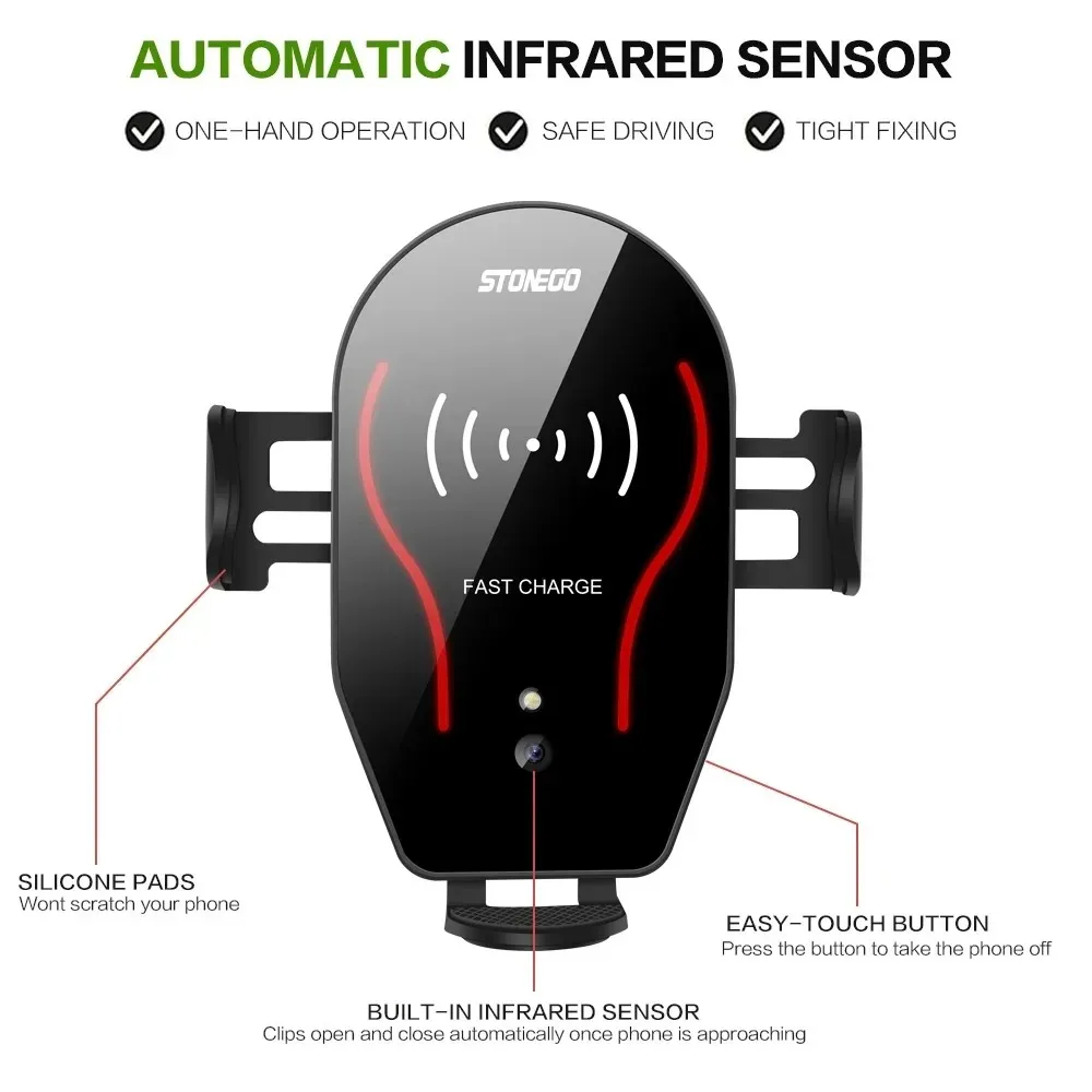 Vent Mount Car Charger, 10W/7.5W/5W Qi Fast Charging Phone Holder, Smart Sensor, Touch Control Vent Mount Car Charger, Fast Charging Phone Holder, Smart Sensor, Touch Control